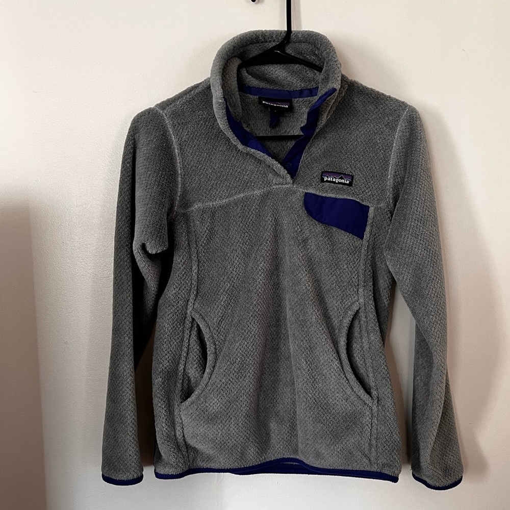 Patagonia Gray Fleece with Blue Trim